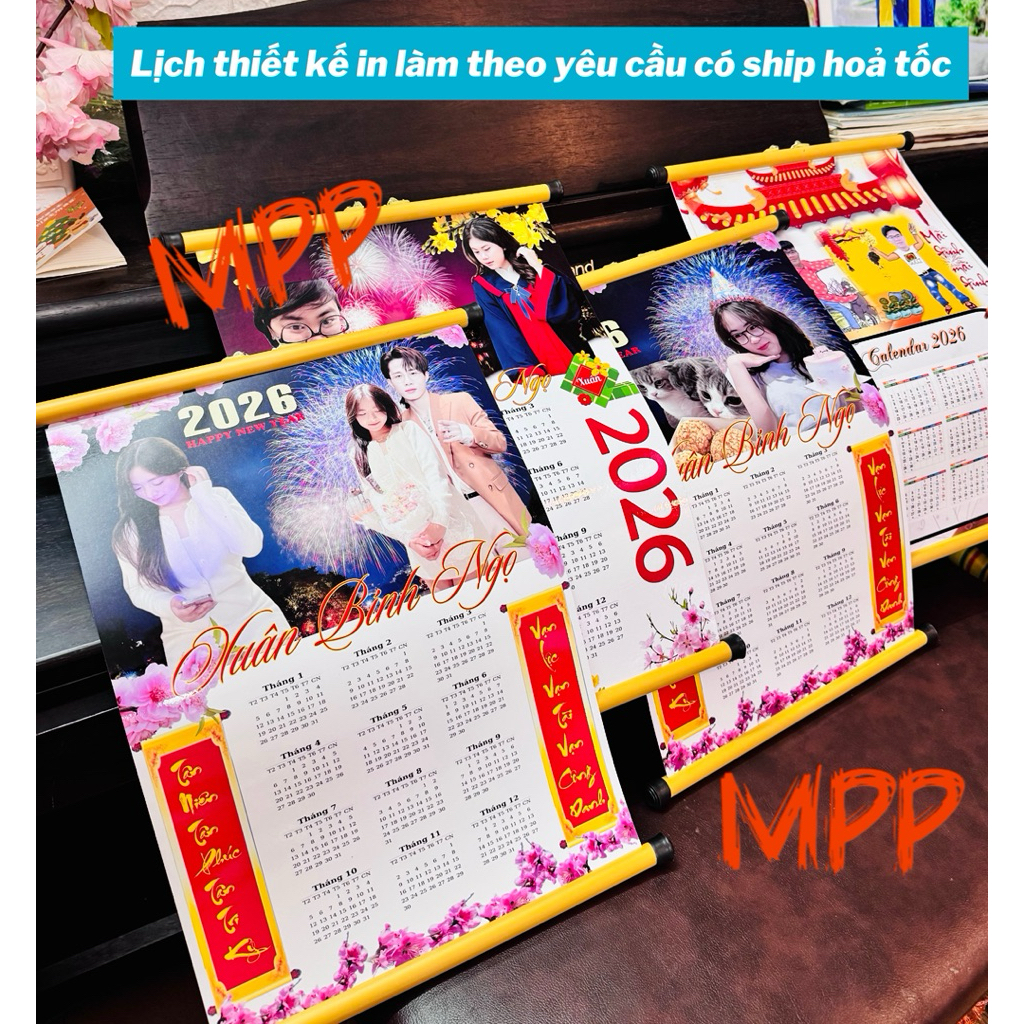 Lịch in theo yêu cầu treo tường 30x40cm 2026 có khung treo/ Lịch đặt in theo yêu cầu theo năm