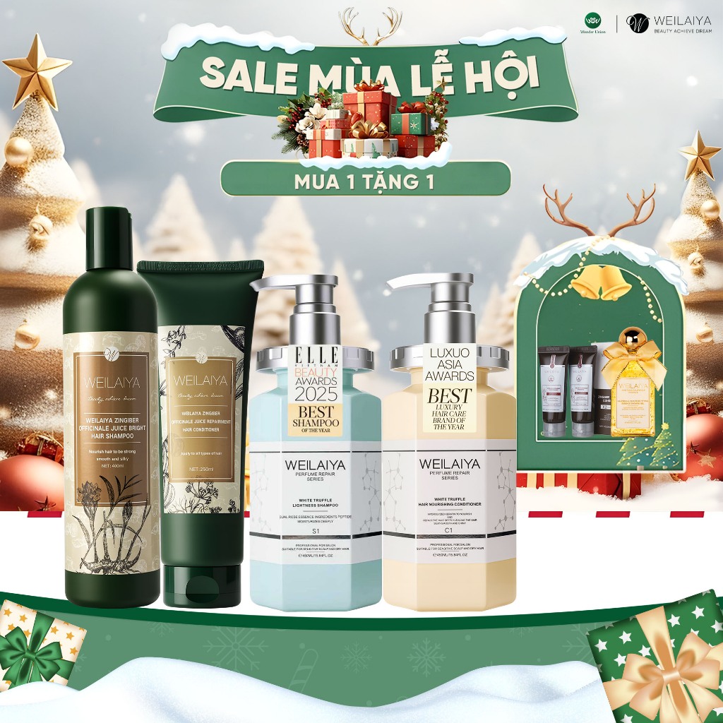Combo dầu gội đầu, dầu xả tóc Weilaiya chiết xuất nấm Truffle và dầu gội đầu, dầu xả tóc thảo dược g