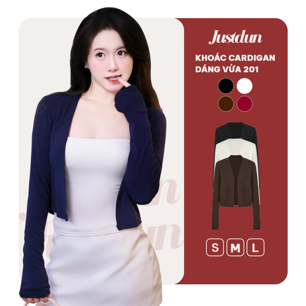Áo Khoác Cardigan JUSTDUN 201 Nữ - Dáng Vừa, Vải Cotton Mịn, Mềm Mại, Thoáng Mát, Co Giãn Êm Ái
