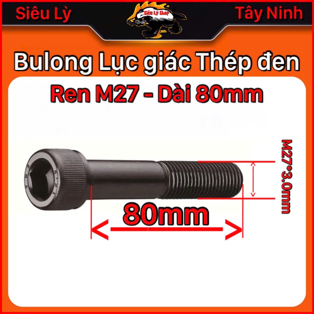 Bulong Lục giác chìm Thép đen REN M27*3.0mm (Ren M27*3.0mm, Độ Dài từ 80mm, Khóa LG 19mm)