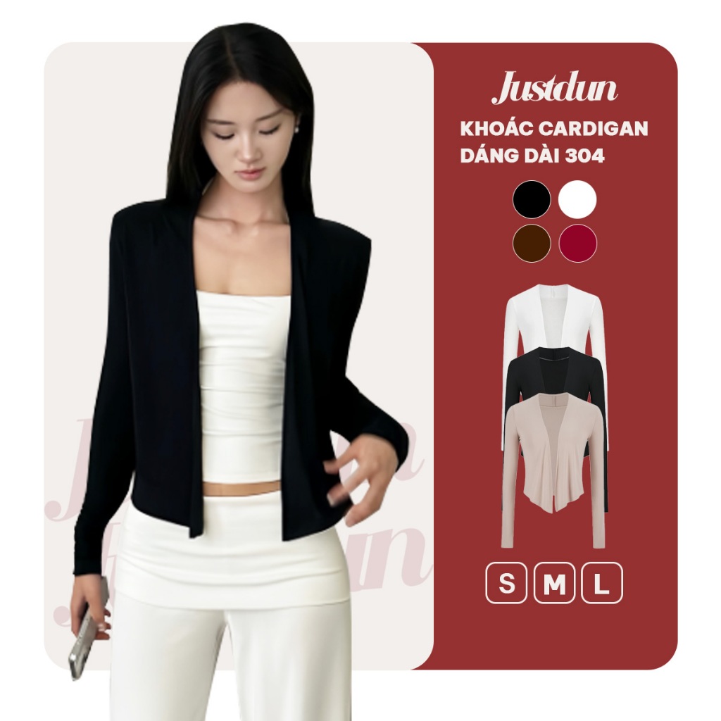 Áo Khoác Cardigan Nữ Dáng Dài JUSTDUN 304 - Vải Cotton Mịn, Mềm Mại, Thoải Mái, Dễ Phối Đồ