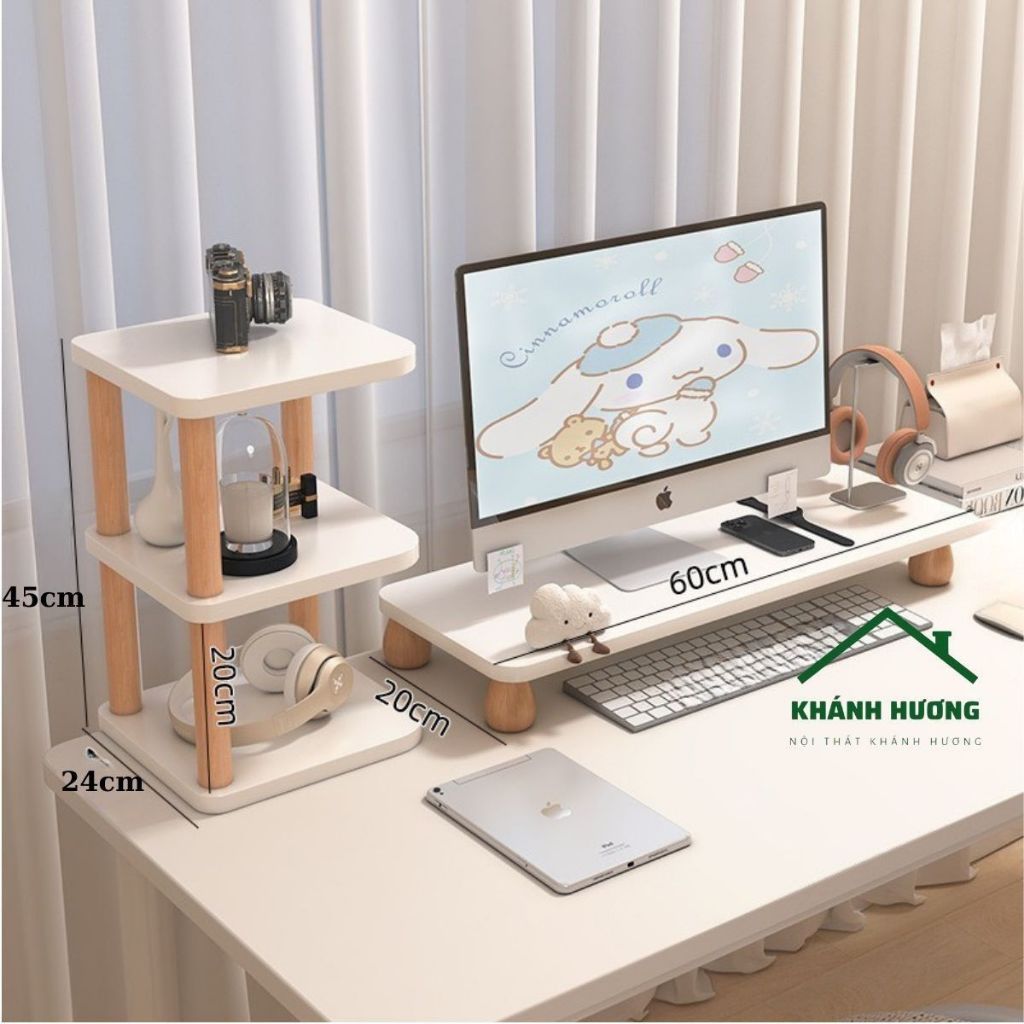 Kệ Màn Hình, Kệ Để Màn Hình Máy Tính PC Bằng Gỗ Decor, Bàn Kê Laptop Nâng Màn Hình
