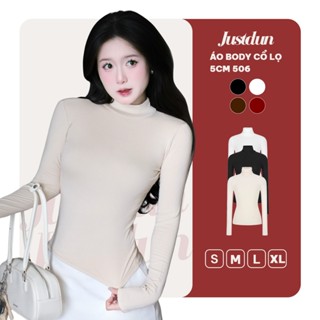 Áo Thun Nữ Ôm Body Tay Dài, Cổ Cao 5 Phân JUSTDUN 506 - Chất Cotton Mịn Cao Cấp,Co Giãn 4 Chiều