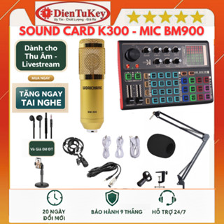  Combo Chọn Bộ Hát Thu Âm Livestream BM900 - Sound card K300 Chân và màng lọc dây kết nối đầy đủ bảo hành 6 tháng 