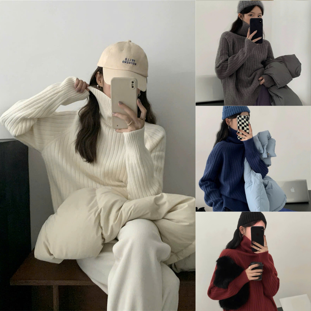 [DELIZ] - Áo len nữ cổ cao dài tay dáng trơn cổ lọ basic chất dày mịn thời trang thu đông AL43