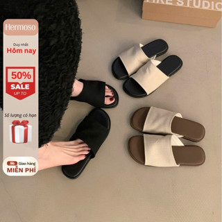 Dép quai vải bản trơn mát mẻ đi biển êm chân, dép đế bệt basic dễ phối đồ phong cách summer