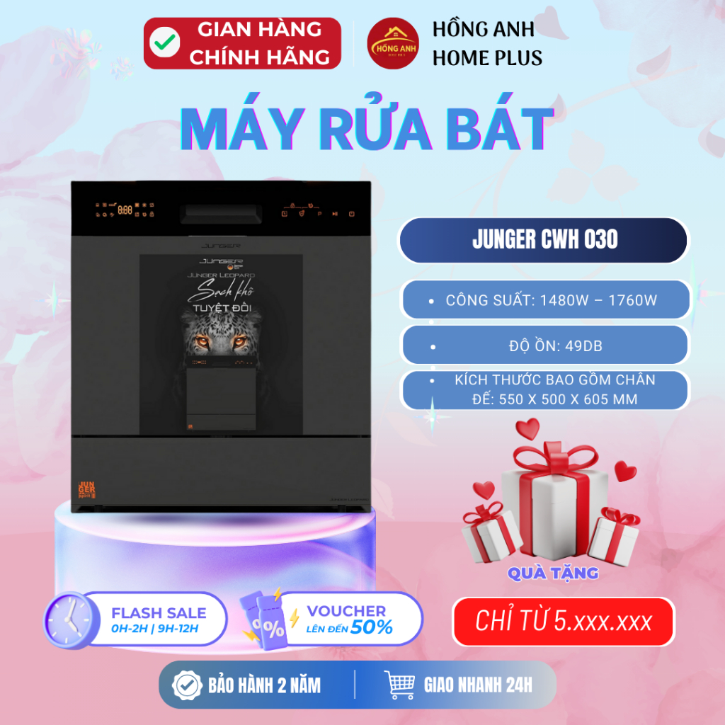 Máy rửa bát Junger Leopard DWJ136VG dung tích 12 13 bộ châu Âu, công nghệ hiện đại, vận hành 49dB
