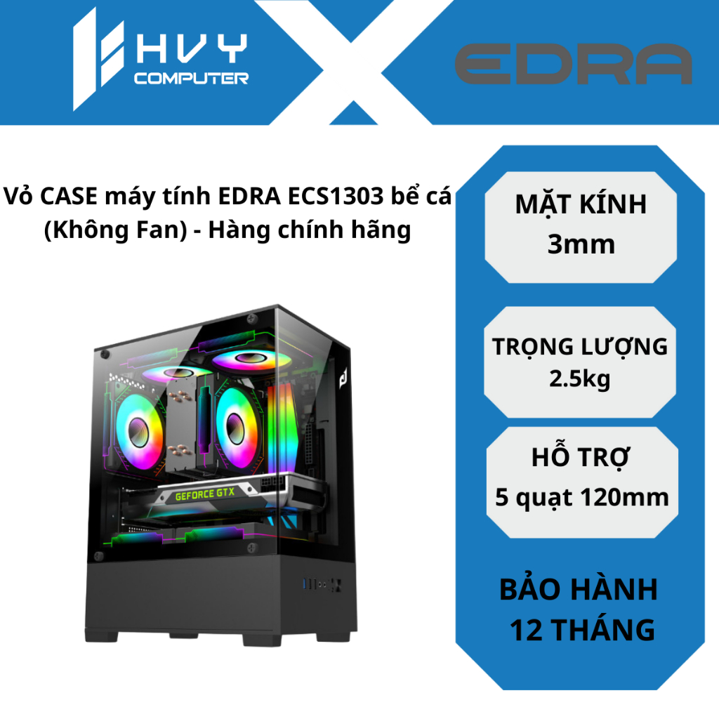 Vỏ CASE máy tính EDRA ECS1303 bể cá (Không Fan) - Hàng chính hãng
