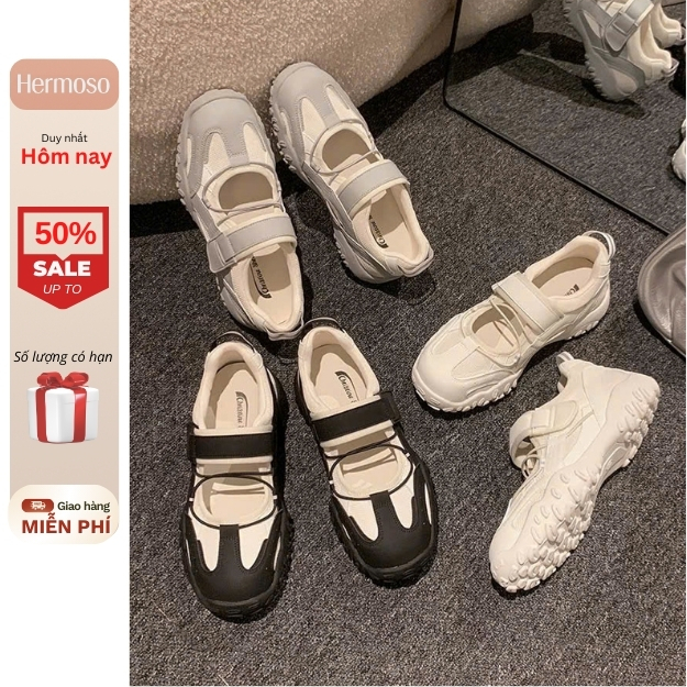 Giày Thể Thao Ballet Sneaker FIONA Quai Dán, Đế Tăng Chiều Cao Kiểu Dáng Mary Jane Năng Động