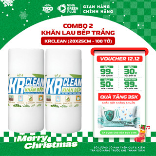   Combo 2  Cuộn khăn giấy lau đa năng Trắng KRCLEAN 20x25cm 100 tờ - Mềm mịn thấm hút lau mọi bề mặt 
