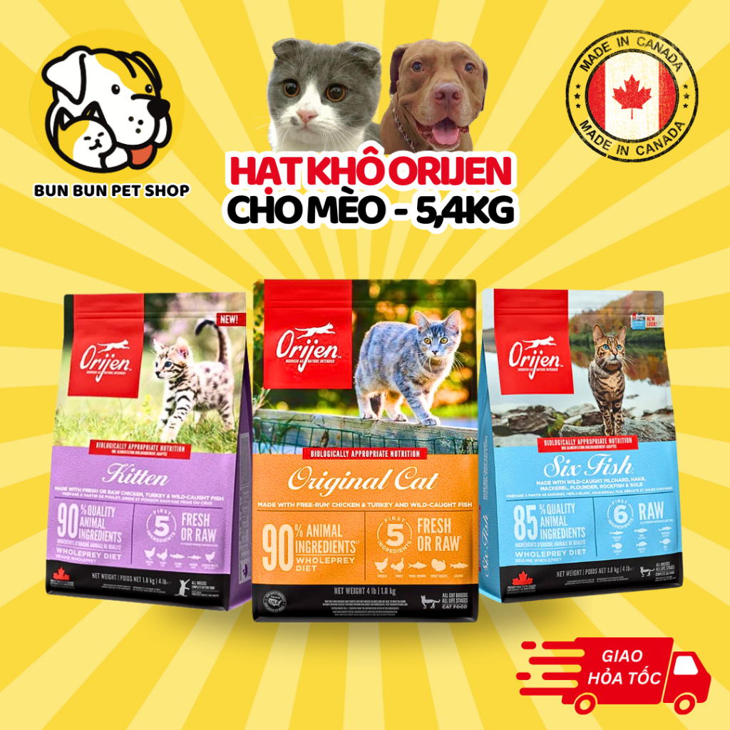 [5,4kg] Hạt khô cao cấp cho mèo Orijen Original Adult/Kitten/Six Fish/Fit & Trim/Cat & Kitten từ Can