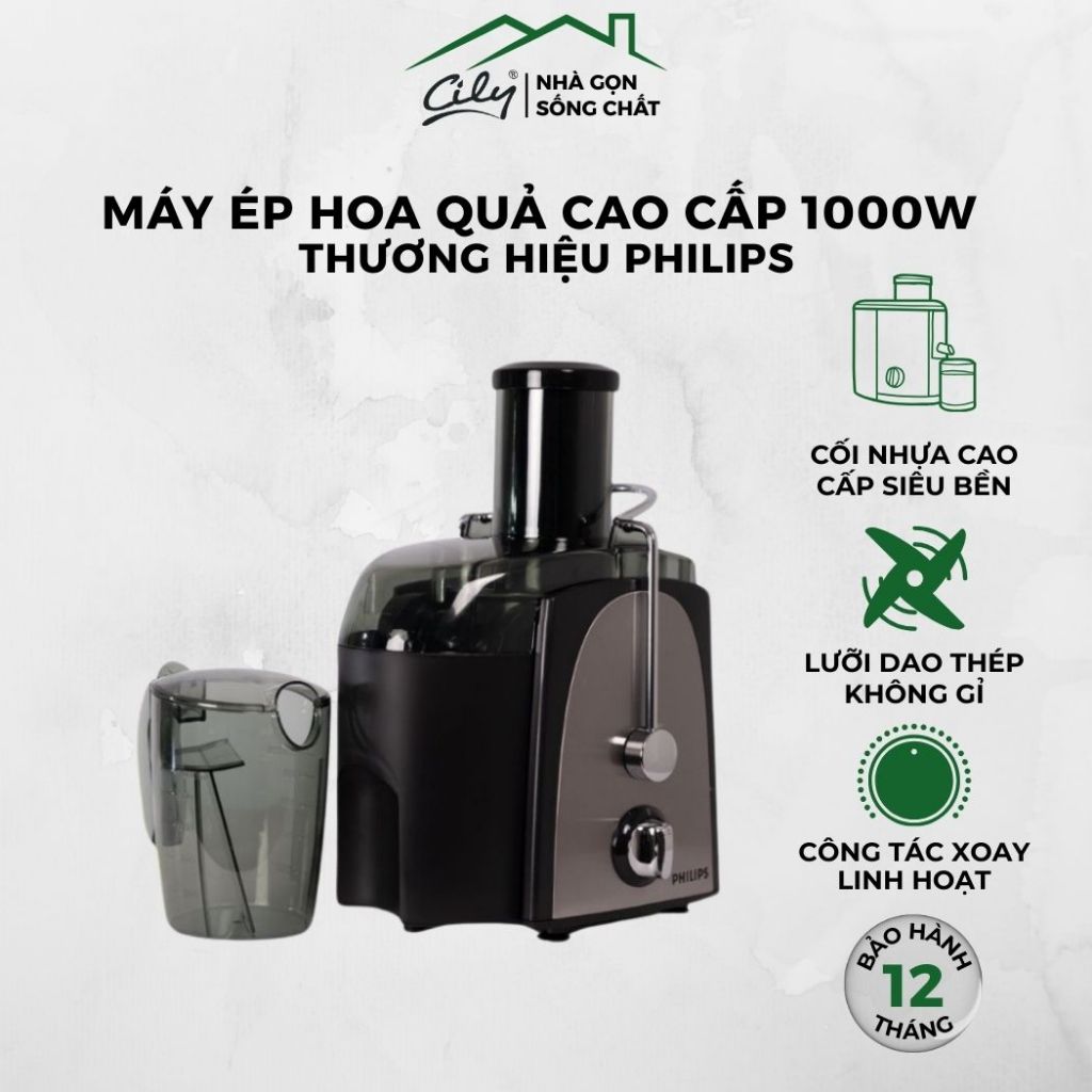 Máy Ép Hoa Quả Philips HR-1817 | Công Suất 1000W, Ép Kiệt Bã – Giữ Trọn Dinh Dưỡng, Ống Tiếp Lớn – Hàng Chính Hãng