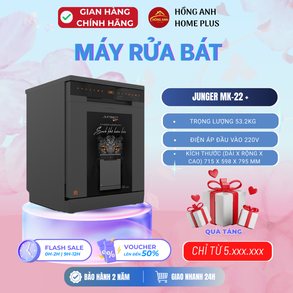 Combo bếp từ đôi Junger MK22 kèm máy rửa chén Junger Leopard DWJ143, tiện lợi, hiện đại, sang trọng