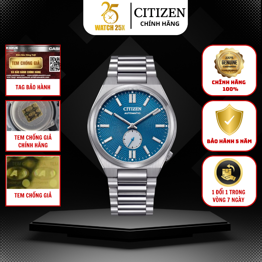 Đồng Hồ Nam Citizen NK5010-51L Watch25x - Máy Cơ Automatic Dây Kim Loại Mặt Xanh Độc Đáo