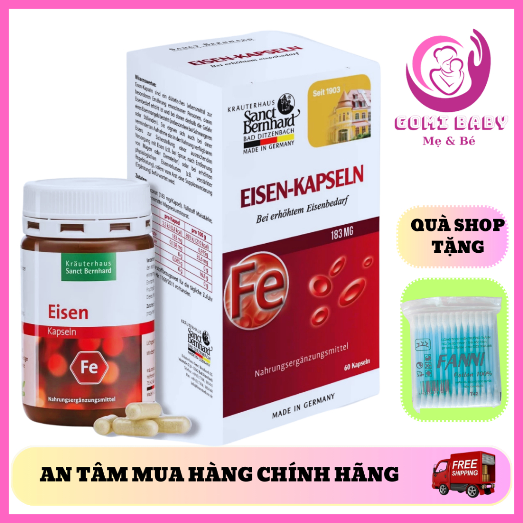 [CHÍNH HÃNG] Sắt Hữu Cơ Cho Bà Bầu Sanct Bernhard Eisen Kapseln Hỗ Trợ Giảm Nguy Cơ Thiếu Máu 60 Viê