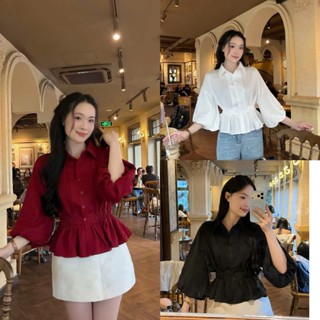  HÀNG SẴN  Áo sơ mi lưng chun tay bồng bo lưng chun xinh xắn trẻ trung style thu đông A19_có bigsize 