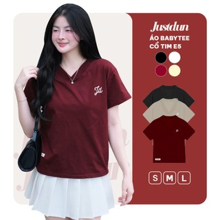  Áo Phông Baby Tee Cổ Tim Nữ JUSTDUN E5 - Cotton 2 Chiều Vừa Vặn Mềm Mại Êm Ái Co Giãn Thoải Mái 