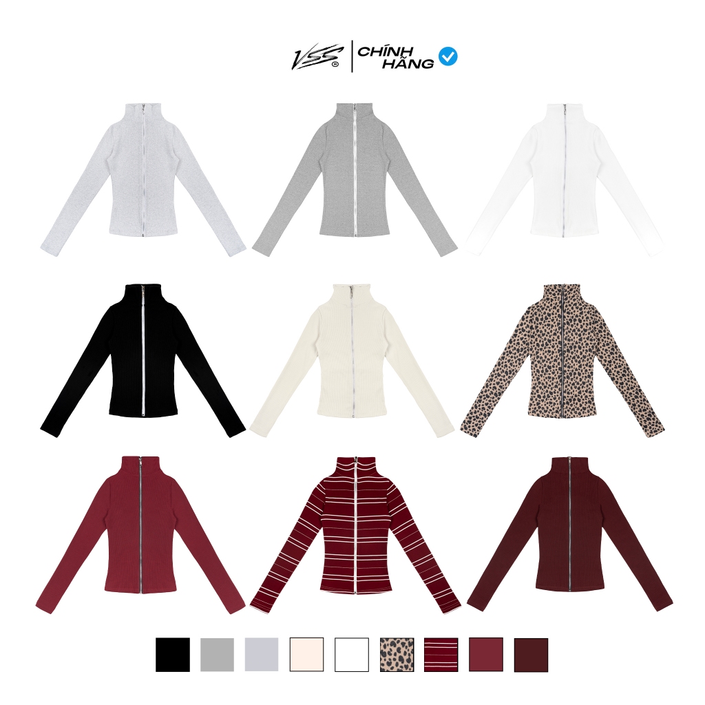 Áo Dài Tay Cổ Lọ VSS Cardigan Vải Thun Gân Co Giãn Mềm Mại Ôm Body Chiết Eo Khóa Kéo Basic - ATD02