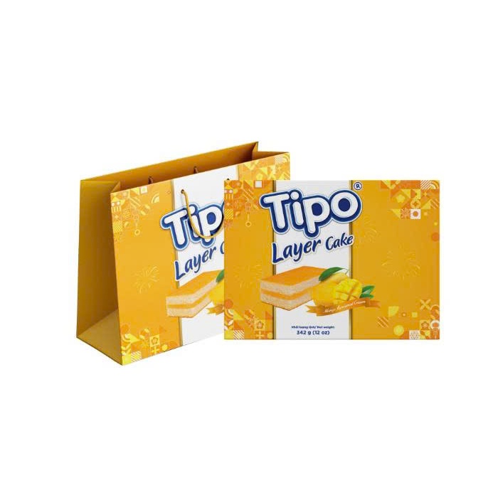 (BÁNH TẾT ) Thùng 10 hộp Tipo Bánh Bông Lan Tầng Kem Xoài 342g kèm túi