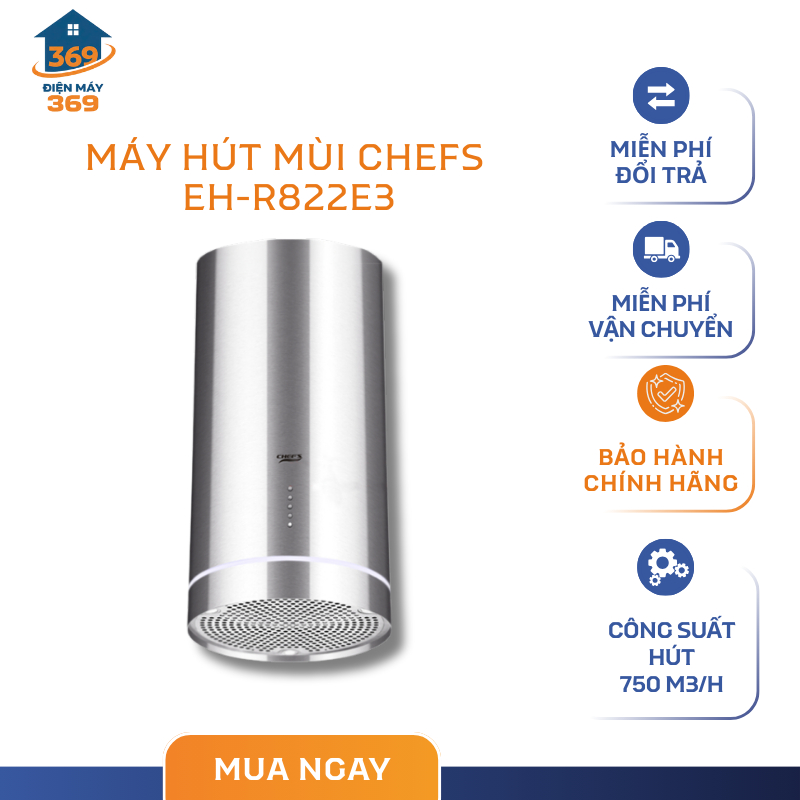 Máy Hút Mùi Đảo CHEF’S EH-R822E3 – Thân Máy Thép Sơn Tĩnh Điện – Điều Khiển Công Tắc - SMC