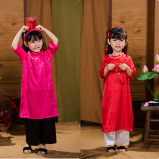  Áo dài cho bé gái mặc Tết đi chơi lễ hội áo dài cách tân bé gái. Set đồ du xuân chất lụa gấm cao cấp DA01- BIATONKIDS 