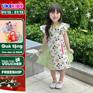  Đầm váy xinh xắn thoáng mát SƯỜN XÁM cho bé gái hoạ tiết PANDA E1 - LikeKids 