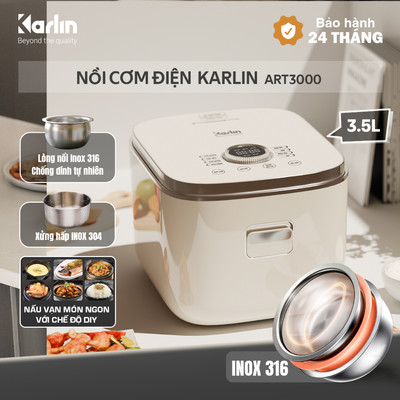 Nồi Cơm Đa Năng Karlin ART3000, Lòng Nồi Inox 304 Khắc Vân Kim, Công Nghệ Nấu Tách Đường, Giữ Ấm 24h