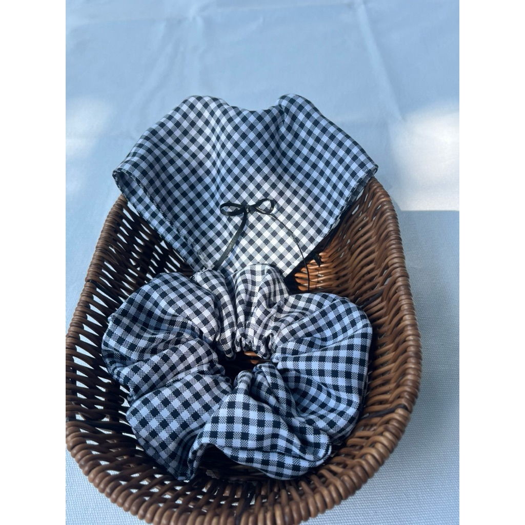 (CỠ LỚN) Srunchies Caro Bản To+ Khăn Vuông Nơ Cute|Đồ Cột Tóc Vintage Hàn Quốc, Phụ Kiện Tóc