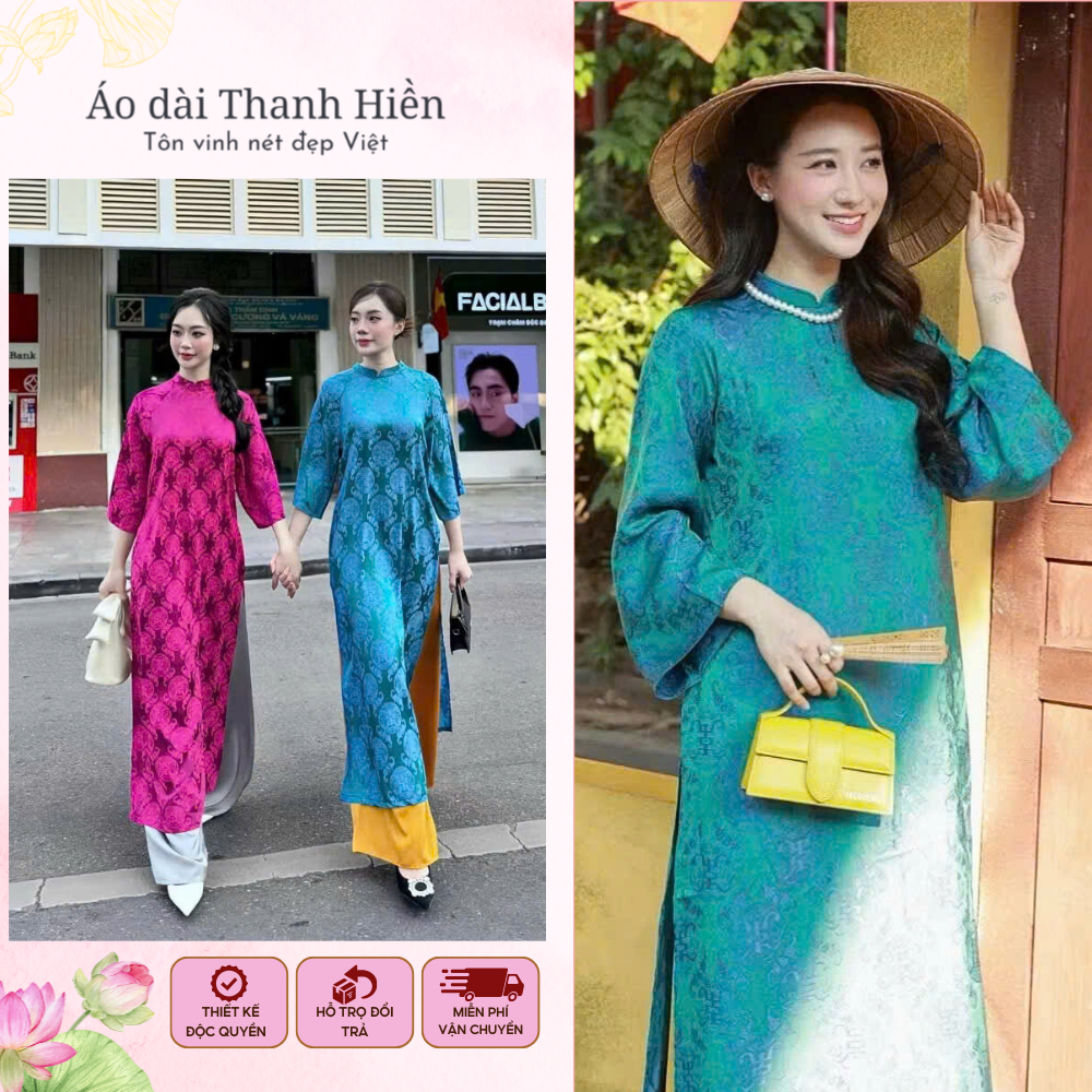 [XẢ HÀNG] Áo dài cách tân nữ gấm thọ dơi dáng suông cổ 2cm tay lỡ (AK13) Áo dài Thanh Hiền