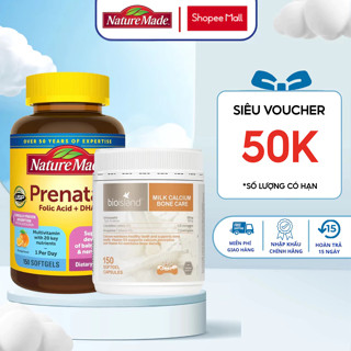  Combo cho mẹ bầu Canxi hữu cơ Bioisland và Vitamin tổng hợp Nature Made bổ sung dưỡng chất thai kì và lợi sữa sau sinh 