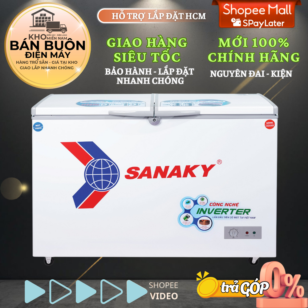 Tủ Đông Sanaky VH-3699W3 – 260 Lít, 2 Ngăn Đông Mát, Inverter, Dàn Lạnh Đồng, Bảo Hành 24 Tháng