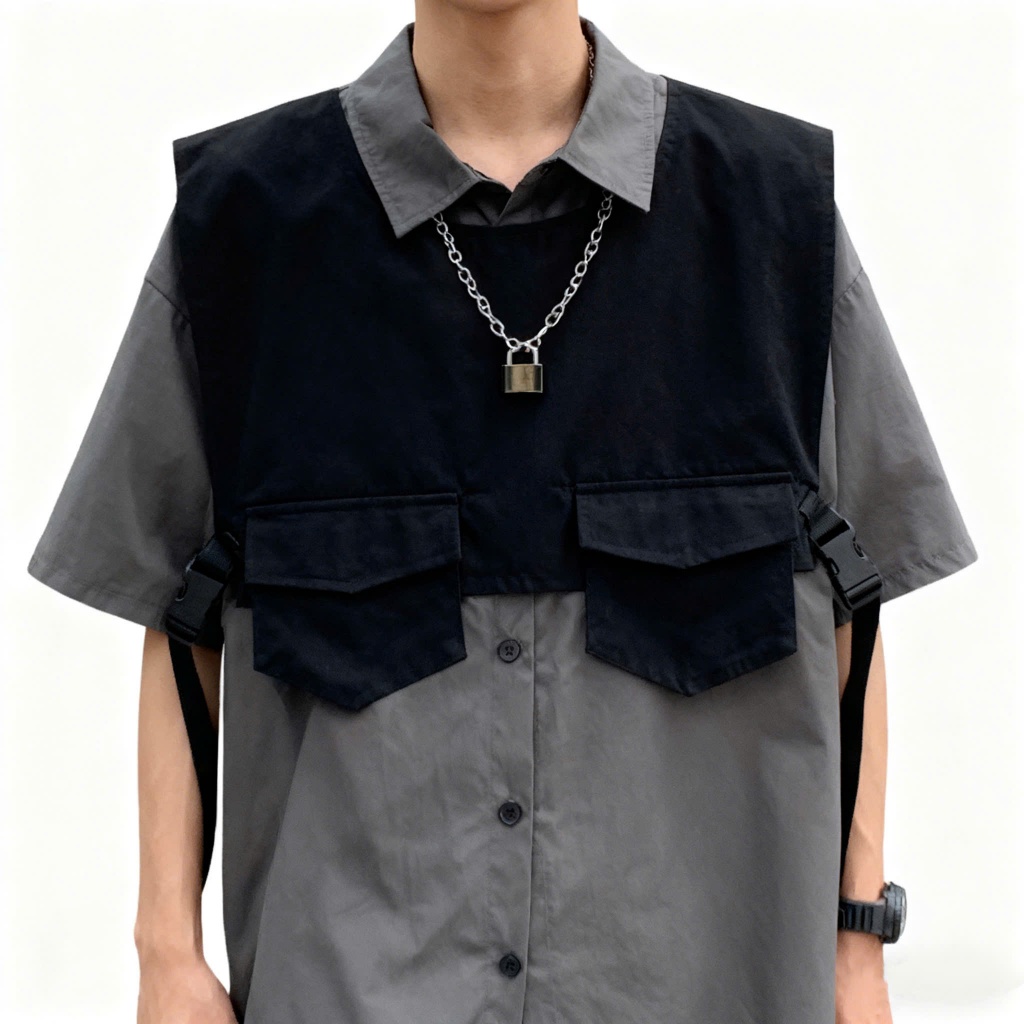 Nguyên Set Áo Sơ Mi Kèm Gile Com Lê Dây Chuyền Móc Khóa Hot Quảng Châu Douyin 2025 Street Style