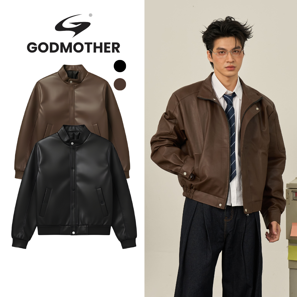 Áo Khoác Da GODMOTHER Khoác Da Cao Cấp Dài Tay Cổ Bẻ Leather Jacket