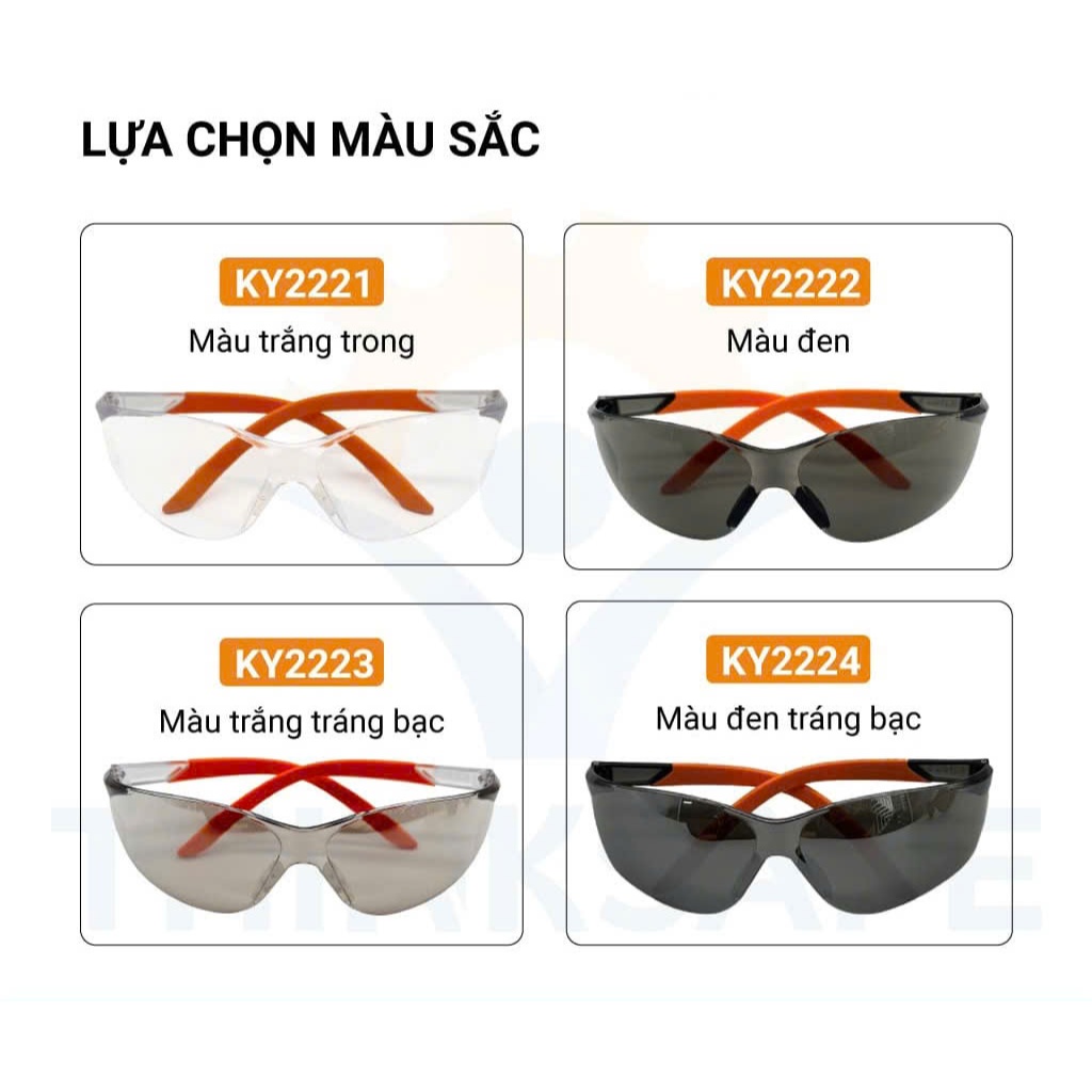 Kính bảo hộ King’s KY2221 - KY2224 chống tia UV 99,9%, chống trầy xước, chống bụi, đệm mũi mềm