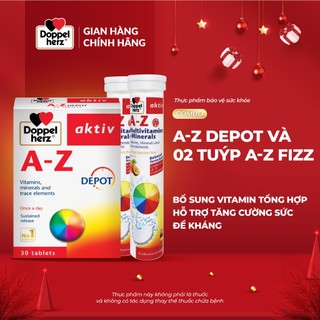  Combo bổ sung vitamin tổng hợp tăng cường đề kháng Doppelherz A Z Depot  30 viên  + 02 tuýp sủi A Z Fizz  13 viên  