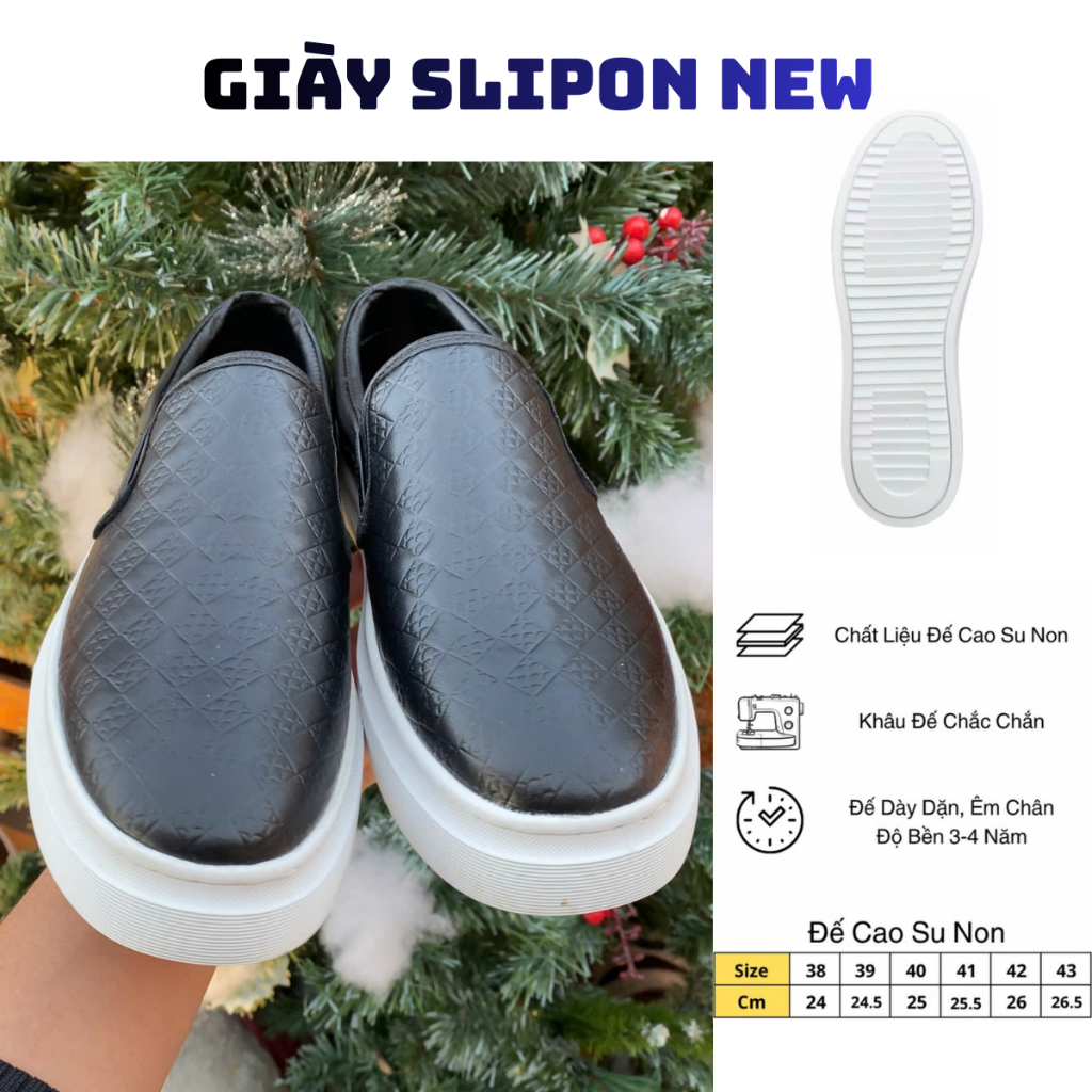 Giày Slipon Cao Cấp Nam Dập Họa tiết Hoa Văn Nổi,Đế Cao Su Đúc Chống Trơn TRượt Rất Tốt size từ 38-4