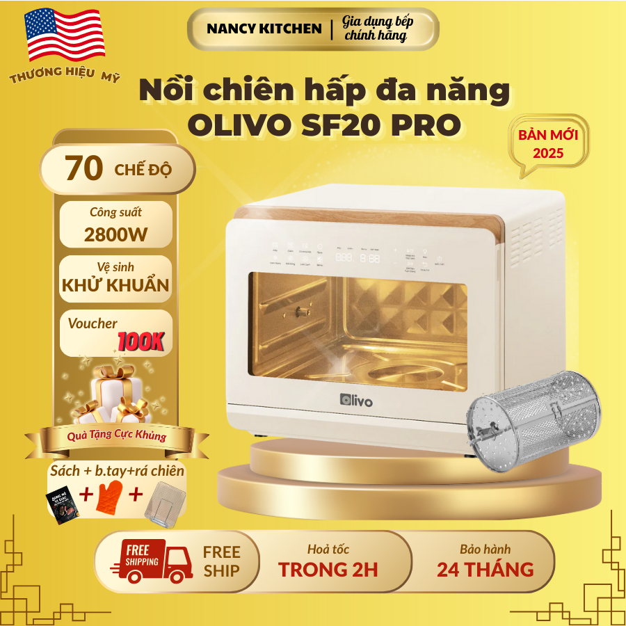 [Chính hãng] Nồi chiên hấp đa năng Olivo SF20 pro,thể tích 20L, 70 chức năng,công nghệ Nano steam