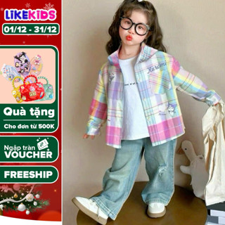  Áo KHOÁC SƠ MI tay dài có mũ cực xinh dành cho bé gái bé trai hoạ tiết CARO thời trang T71 đa dạng mẫu size - LikeKids 
