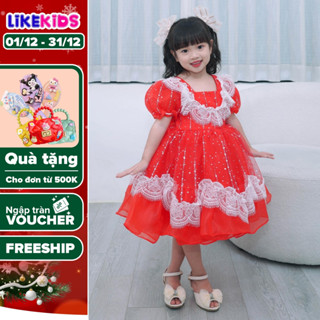  Đầm công chúa tiểu thư dạng lưới xòe cho bé gái họa tiết REN VIỀN KIM SA L40 bồng bềnh - LikeKids 