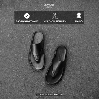 Dép xỏ ngón nam LEMANS màu đen da bò - LS09.1, đế cao su có mùi thơm, Bảo hành 06 tháng