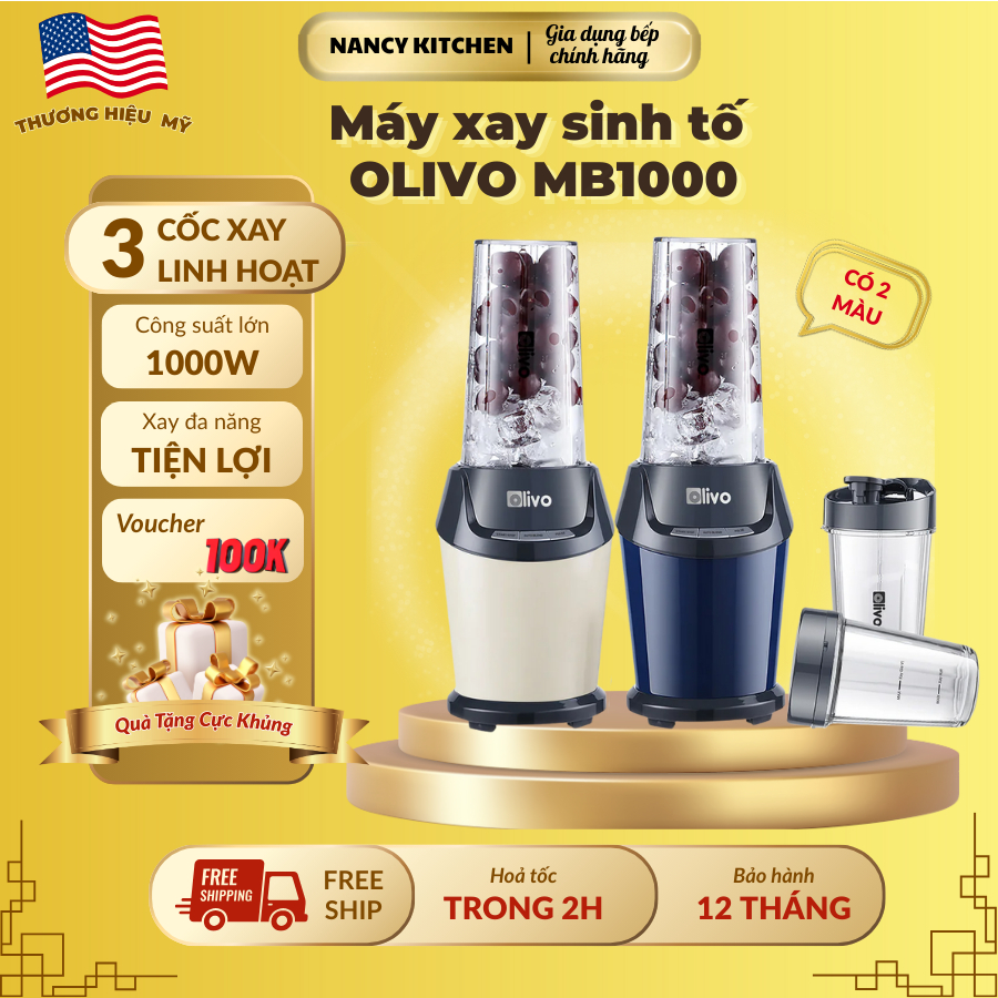 Máy Xay Sinh Tố OLIVO MB1000-3Cốc Xay-Xay Đá Bào-Sinh Tố-Smoothie-Đồ Ăn Dặm-Xay Đồ Khô-cs 1000w