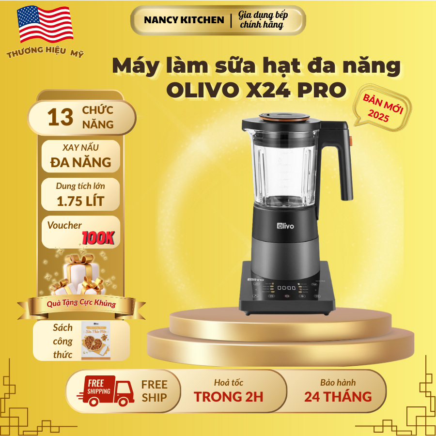 [Chính hãng] Máy nấu sữa hạt đa năng Olivo X24 Pro-Thể tích 1.75L,13 chức năng,bảo hành 24 tháng