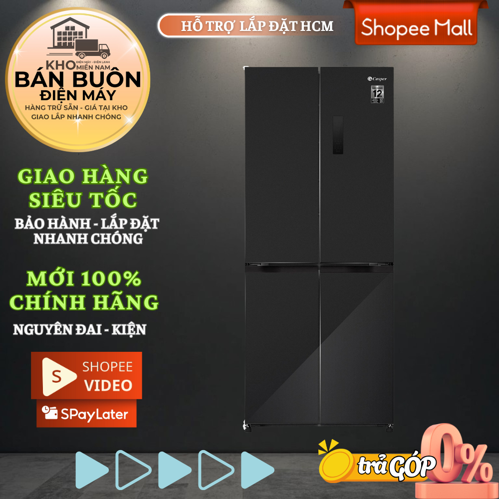 RM-430PB Tủ Lạnh Casper 430 Lít, Inverter, Ngăn Đông Mềm, Cấp Đông Sâu, Thiết Kế 4 Cánh Sang Trọng