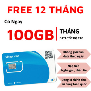 [ FREE 12 THÁNG ] Sim Vinaphone 4G/5G Tặng Mỗi Tháng 100GB Data Tốc Độ Cao, Nghe Gọi Thả Ga 12TD49