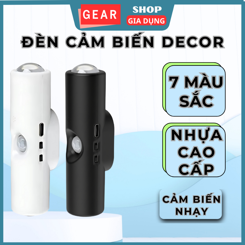 Đèn decor cảm ứng chuyển động gắn tường GEARSHOP đèn LED cầu thang đèn ngủ tích điện nhiều màu
