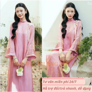  Áo Dài Nữ 4 Tà Cách Tân   HỒNG VŨ  Vải Tơ Tằm óng Hoạ Tiết Kêt Hơp Tay Xếp Loe Cách Điệu- ÁO DÀI HOT NĂM NAY 