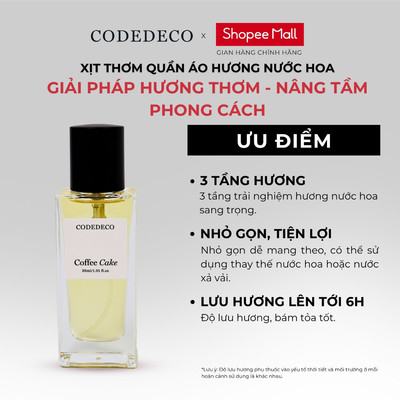 Xịt thơm quần áo hương nước hoa CODEDECO Coffee Cake 30ml Ngọt ngào, Cuốn hút từ Cafe, hoa Hồng, Vanilla