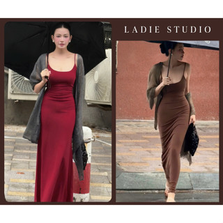  Đầm body hai dây trơn ôm dáng dài tôn dáng chất thun Ladong nhập khẩu Hàn Quốc Ladie Studio DAM08 