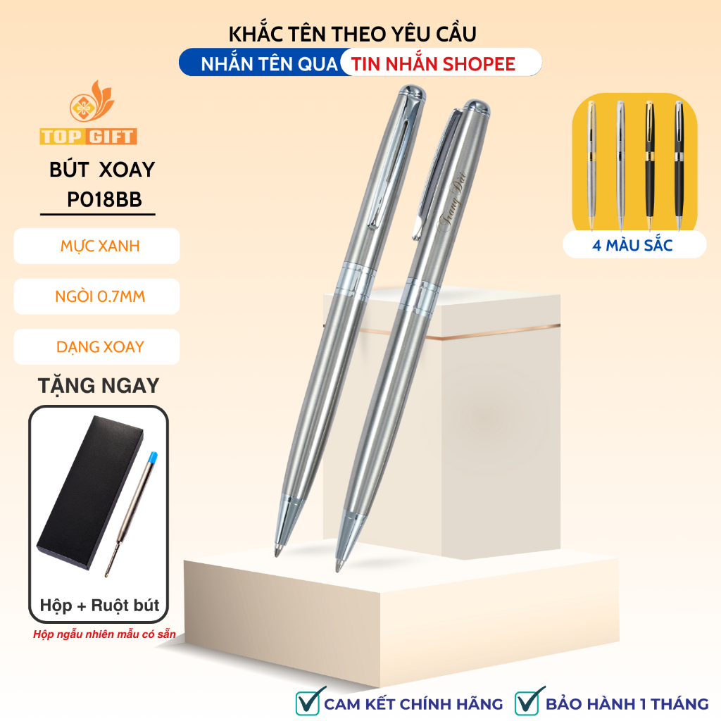 Bút ký tên kim loại cao cấp TopGift Pee P018BB khắc tên theo yêu cầu