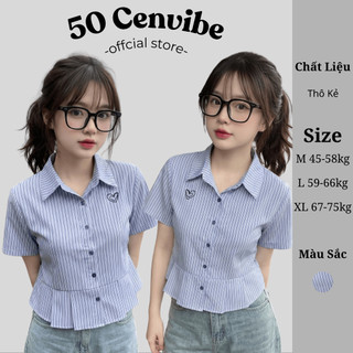  Áo Sơ Mi Nữ Croptop Cộc Tay  Có Bigsize 45-75kg Thêu Hình Trái Tim Chất Thô Kẻ Hàng QCCC 50 Cents Clothing #208 